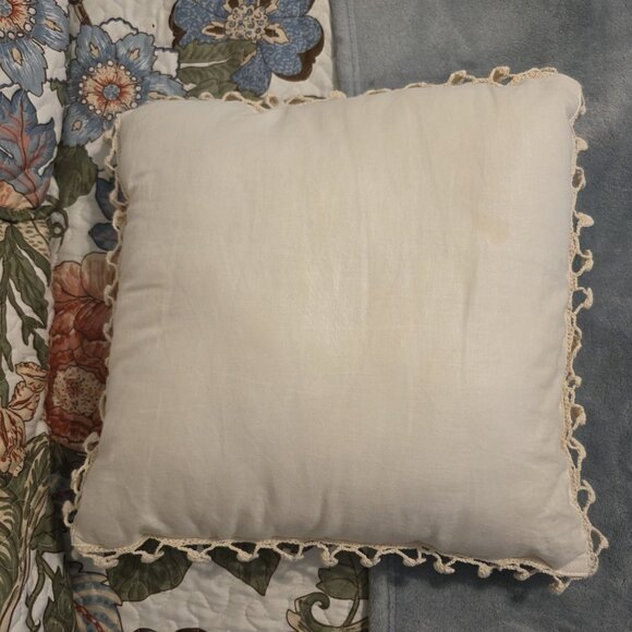 Crochet Lace Macrame Decorative Throw Pillow Cream 15x15 in. Bed Couch Chair - Picture 6 of 8